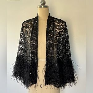 Alberto Makali XS Black Lace Feather Shawl Cardigan Coverup BNWT